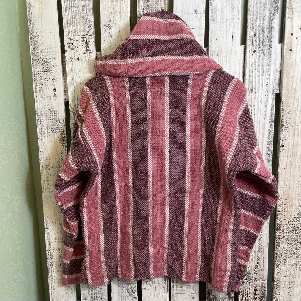Boho Blanket Poncho Womens Medium Pink Mexico Pullover‎ Hoodie Grunge Surfer Top - Picture 10 of 10